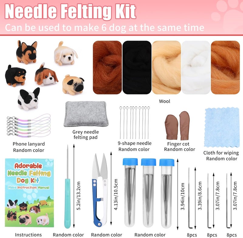 UOOU Needle Felting Kit, 61 Pcs Felt Dog Dolls Needle Felting Set with Felting Needles, Wool Roving, Felting Pad, Instruction Manual, Felting Beginner Tools for Felted Animal Needle Felting Supplies - Image 2